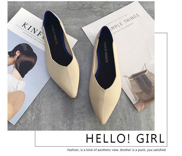 Women's shallow pointed toe flat shoes - Mubimart