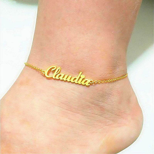 Summer Personalized Custom Name Anklets For Women Stainless Steel Cable Chain Gold Colour Sandy Beach Exquisite Jewelry Present - Mubimart