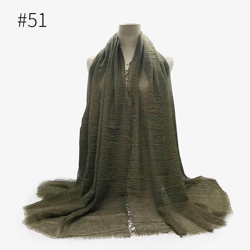 Bubble plain Scarf / cotton scarf fringes women soft solid hijab popular muffler shawls big Pashmina wrap hijab - Mubimart