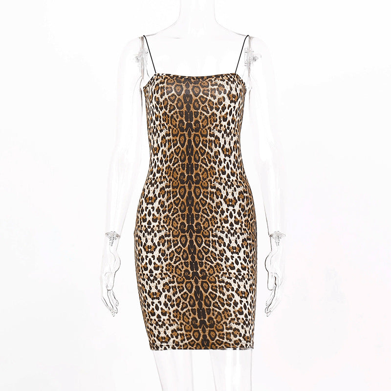 European And American Leopard Print Slip Dress Dress - Mubimart -  