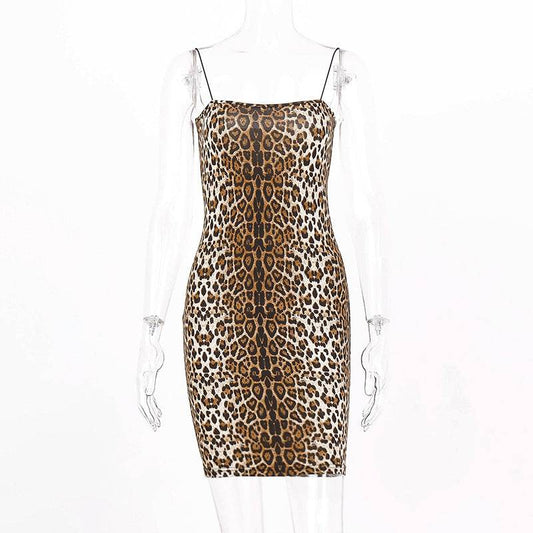 European And American Leopard Print Slip Dress Dress - Mubimart