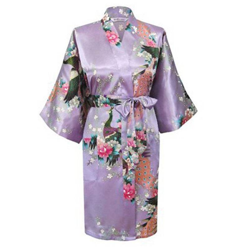 Silk nightgown peacock nightgown sexy cardigan - Mubimart