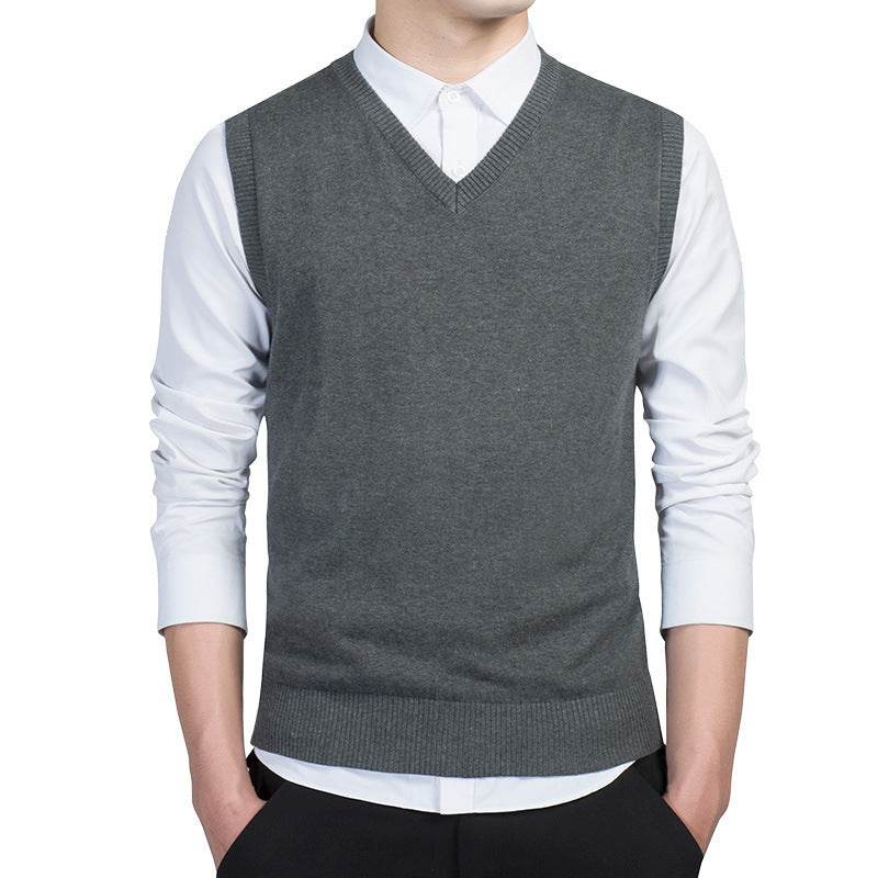 Men's V-Neck Sweater Vest Vest Sleeveless Knit Sweater - Mubimart