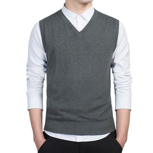 Men's V-Neck Sweater Vest Vest Sleeveless Knit Sweater - Mubimart