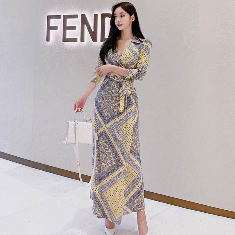 Blocked Grey & Yellow Maxi Dress - Mubimart