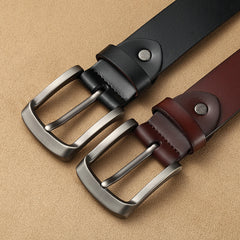 Pure Leather Pin Buckle Belt for Middle Aged