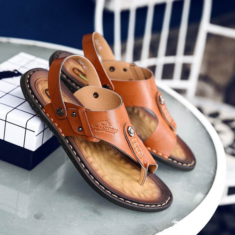 Men's two-toed leather plus-size sandals - Mubimart