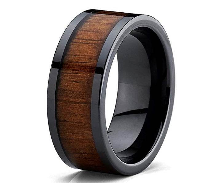 Black Ceramic Flat Top Wedding ring - Mubimart