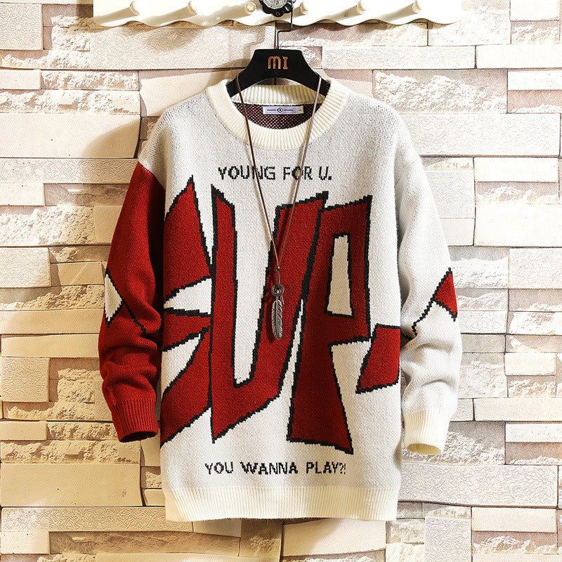 Men's sweater pullover print knit sweater