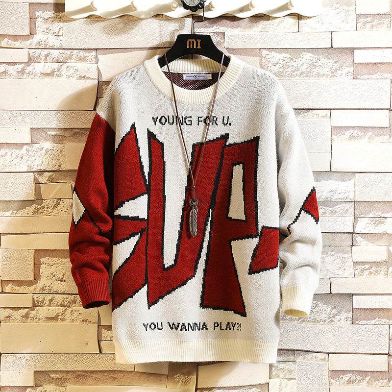 Men's sweater pullover print knit sweater - Mubimart
