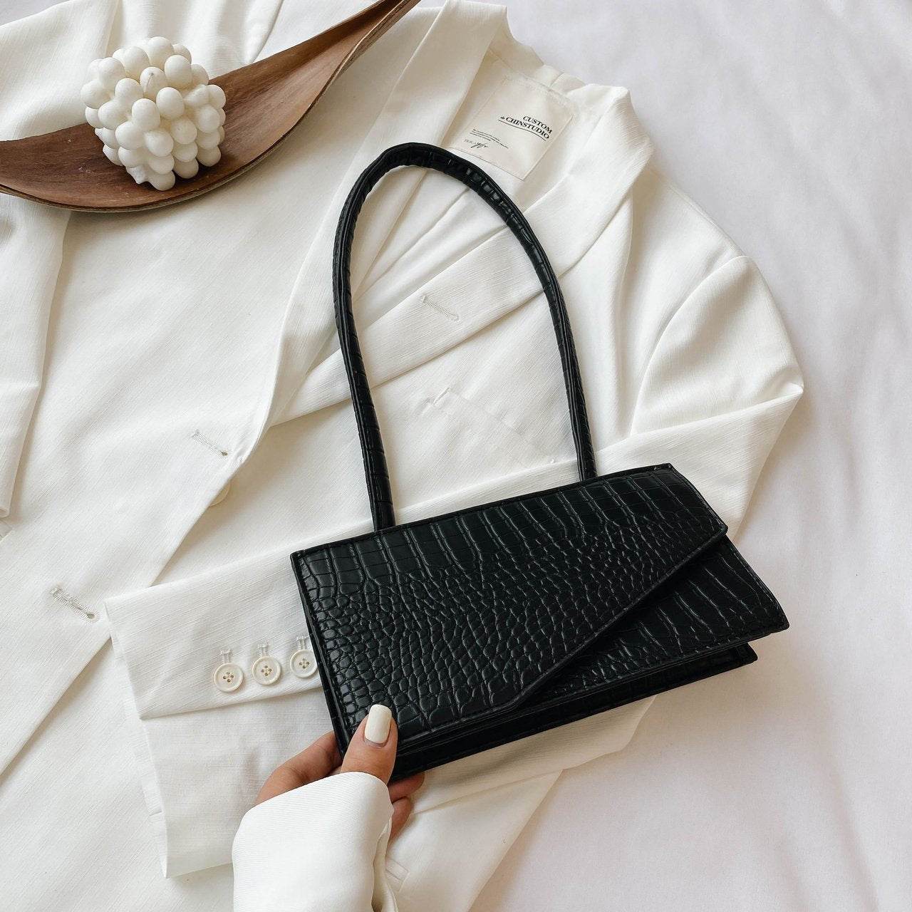 One shoulder messenger stone pattern small square bag - Mubimart