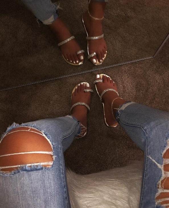Diamond flat sandals slippers - Mubimart