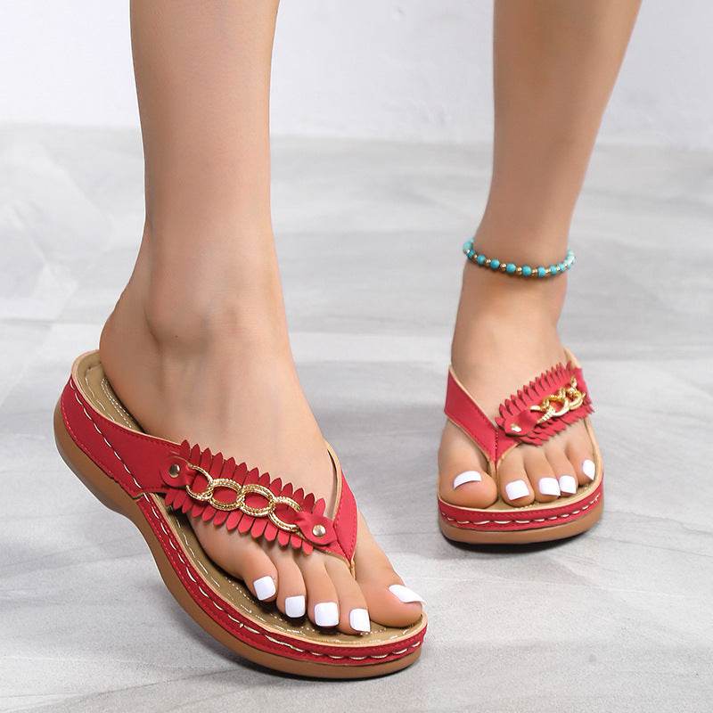 Summer Women Wedge Sandals With Chain Anti-Slip Slippers Retro Slides Flip Flops Shoes - Mubimart