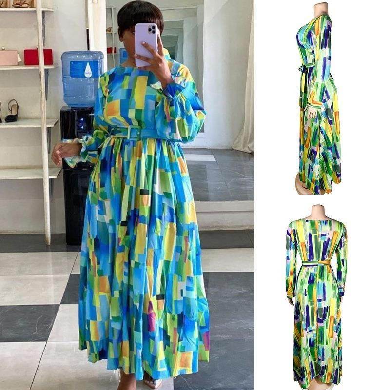 Cross-border European And American Women's Corset Round Neck Long Dress - Mubimart