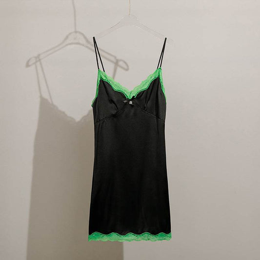 Lace Patchwork Slip Dress Lace Skirt - Mubimart