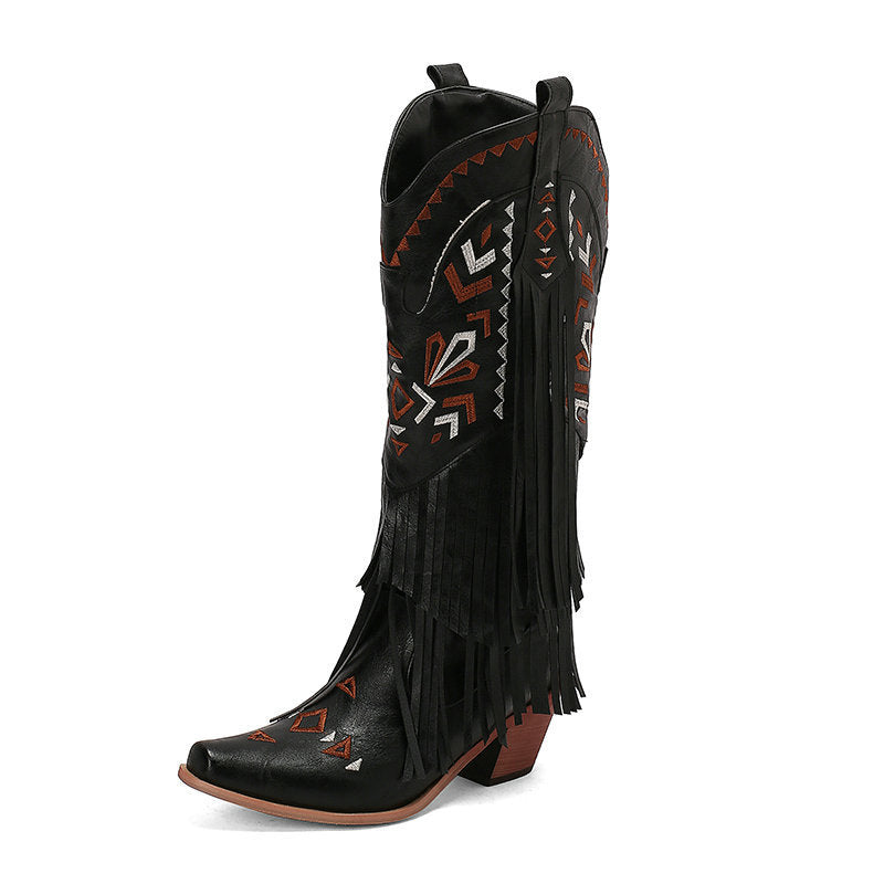 High Heel Tassel Decoration Below The Knee Western Cowboy Boot