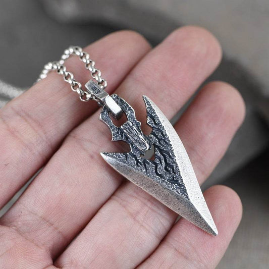 Mens Silver Necklace With Stone Weapon Shape - Mubimart