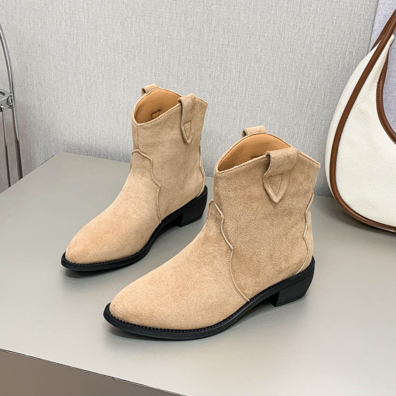 Cowboy Boot Short Plush Autumn Pointed-toe Short Boots - Mubimart