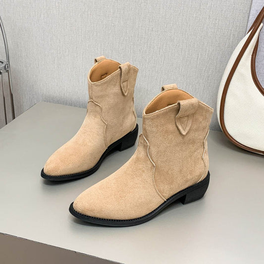 Cowboy Boot Short Plush Autumn Pointed-toe Short Boots - Mubimart