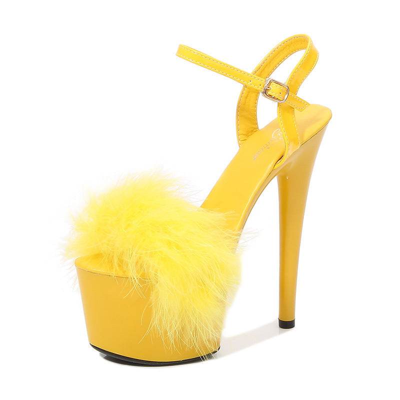 Patent Leather Stilettos Platform Sandals Fur High Heels - Mubimart