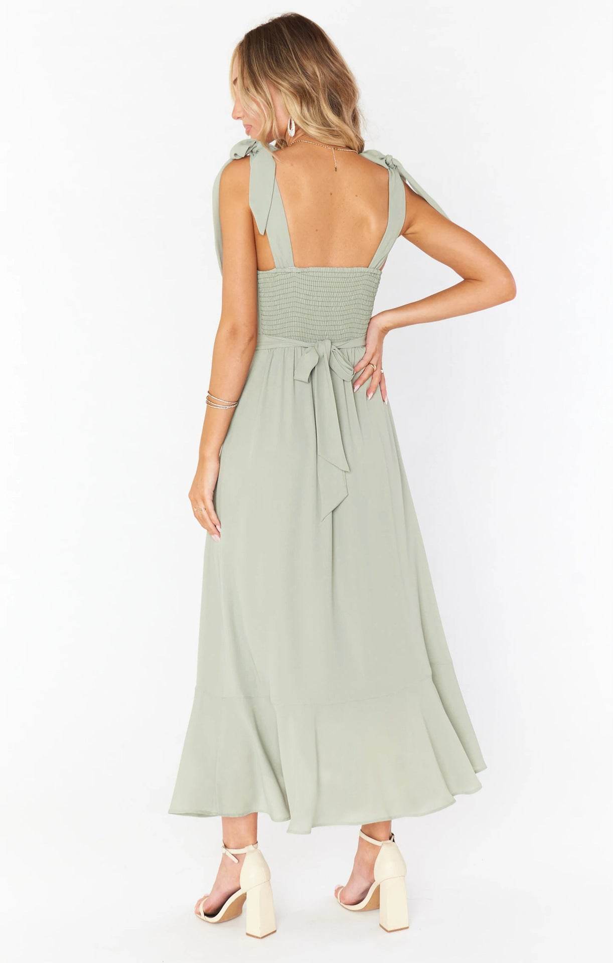 Women's Dresses Summer Elegant Bridesmaid Square Neck Ruffle Split Midi Formal Dress For Wedding Guest Cocktail Party - Mubimart