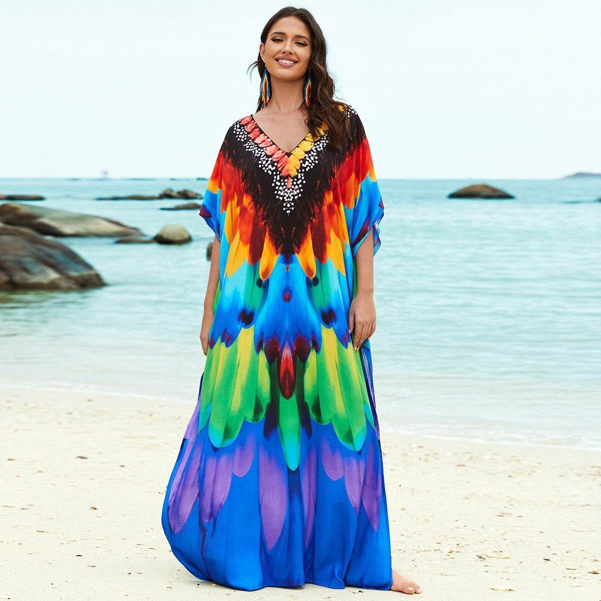 Plus Size Robe Blouse Beach Bikini Vacation Coat Dress Women - Mubimart