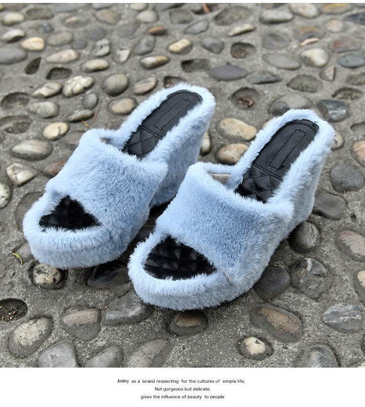 Wedge Heels Hair Shoes Height Slippers For Women - Mubimart