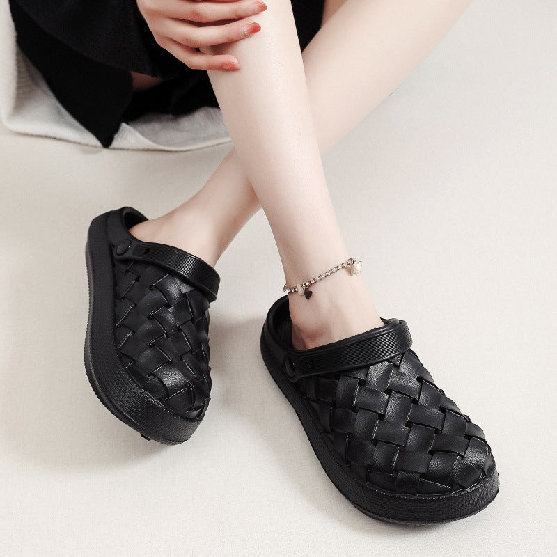 Cross-woven Clogs Shoes Summer Platform Baotou Dual-use Slippers Outdoor Garden Indoor Floor Bathroom Cozy Slipper Women House Shoes - Mubimart -  