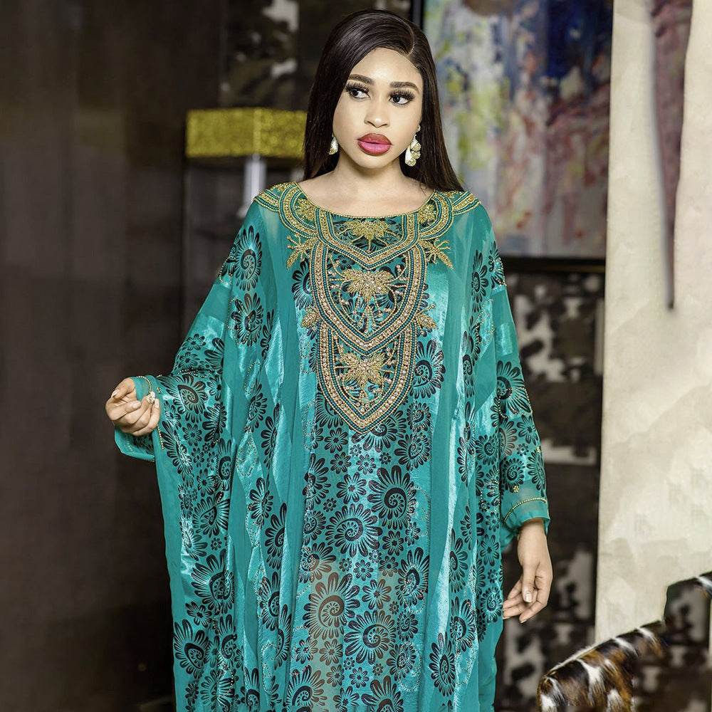 Women's Robe Chiffon Rhinestone Plus Beads Stretch Dress - Mubimart