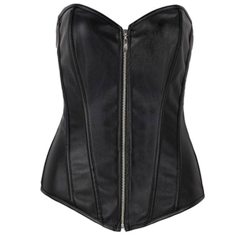 Poly Urethane Leather Court Corset Zip Tight Corset Corset - Mubimart -  