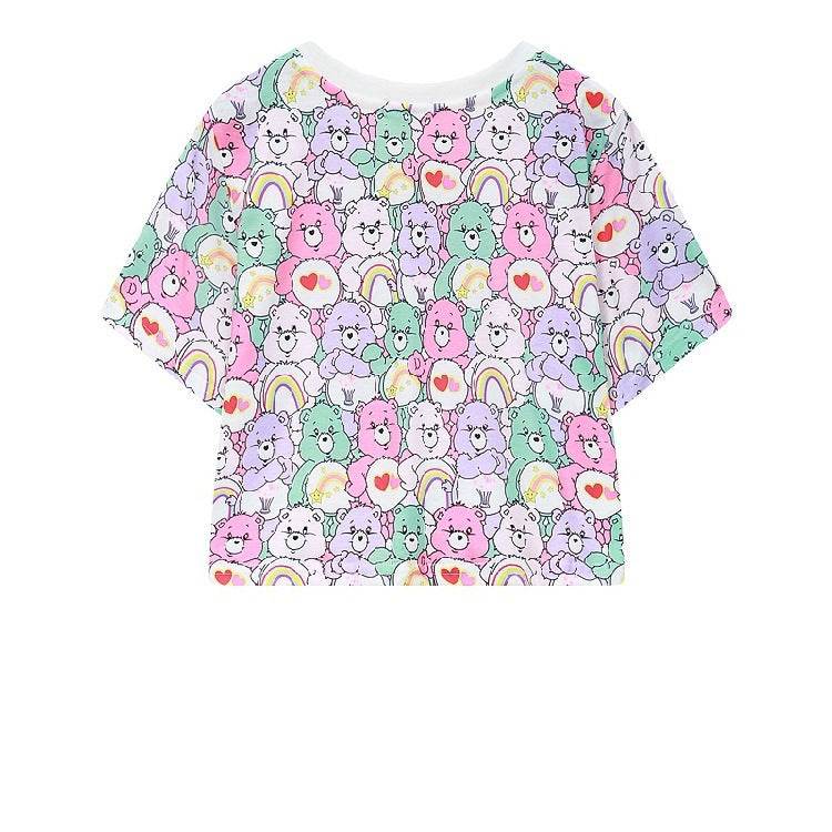 Women T Shirt Colorful Bears Crop Top Cartoon Loose Summer T-Shirt Cotton Kawaii Tshirt Summer Short Tee Letter Tops - Mubimart