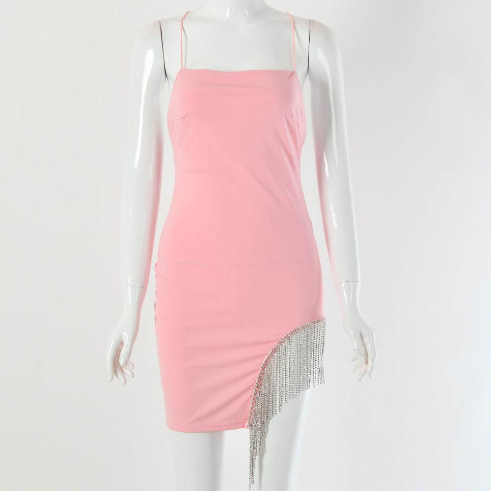 Fringe-paneled sexy camisole dress - Mubimart