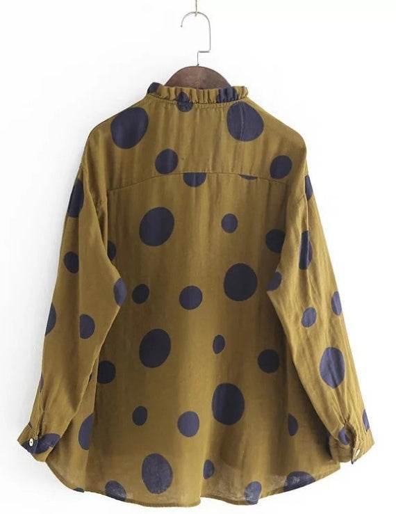 Casual Polka Dot Print Stand Collar Loose Women Blouses - Mubimart