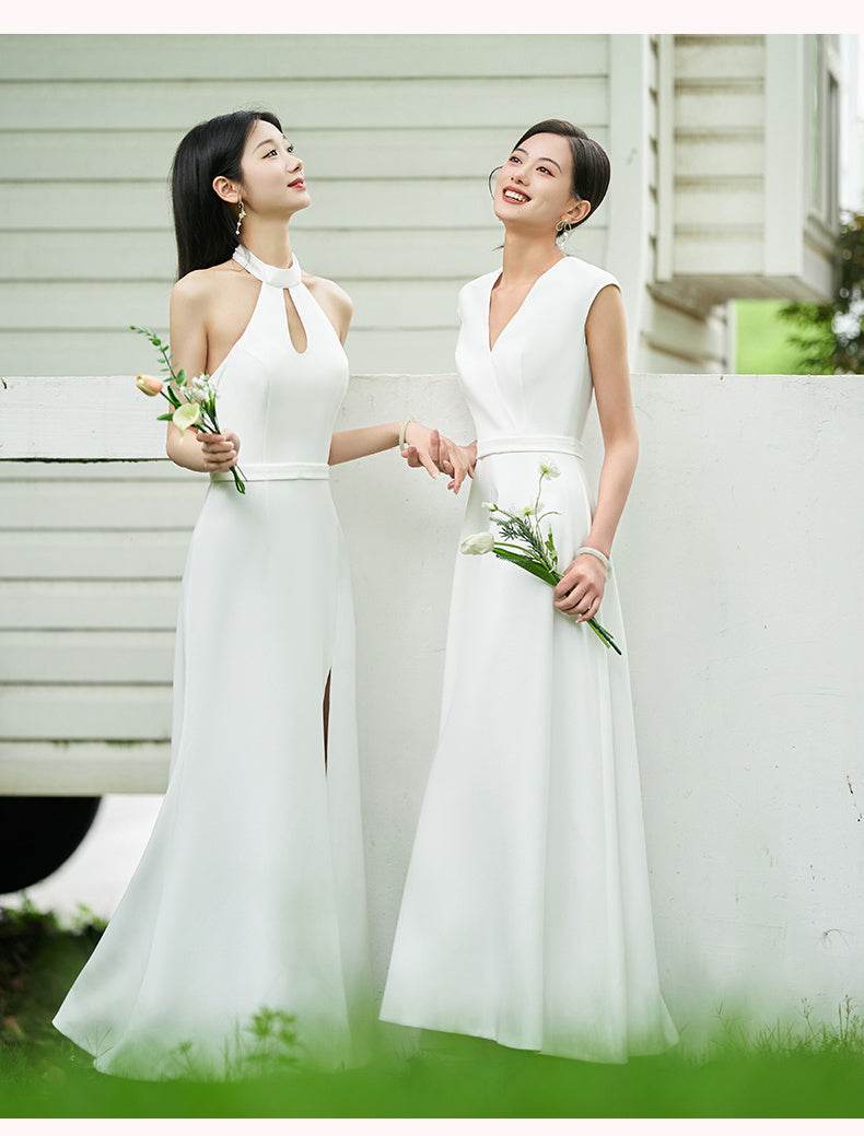 White Bridesmaid Dress Senior Dress Daily Style Formal Dress - Mubimart
