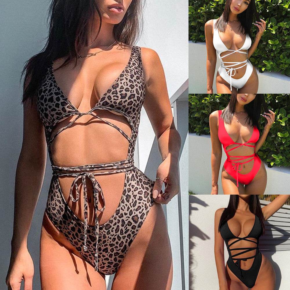 Women's Fashion One-piece High Waist Banded Bikini Swimsuit - Mubimart