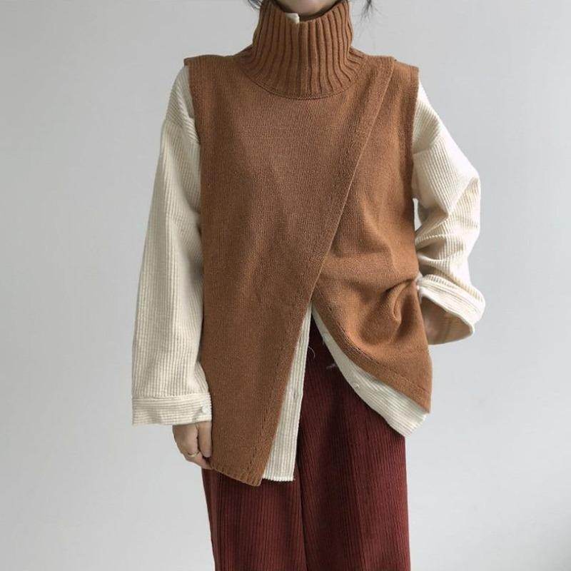 Turtleneck knitted vest vest sweater - Mubimart