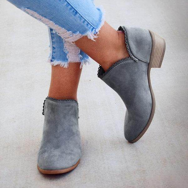 Women Booties Slip On Low Heel Ankle Boots - Mubimart