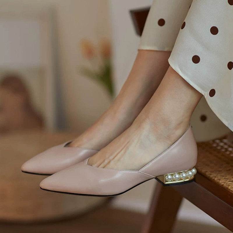 French pointed toe shoes women's flat low heels - Mubimart