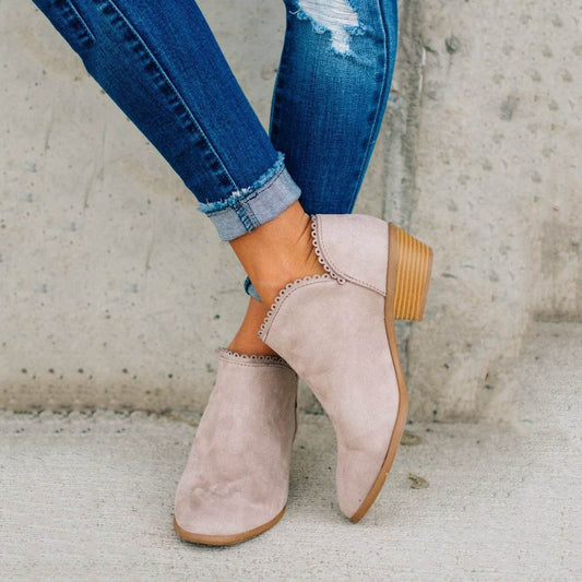 Women Booties Slip On Low Heel Ankle Boots - Mubimart