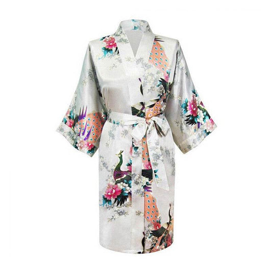 Silk nightgown peacock nightgown sexy cardigan - Mubimart