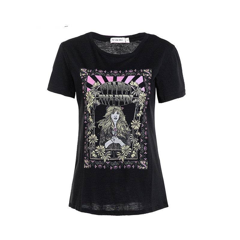 Retro printed T-Shirt Top for women - Mubimart