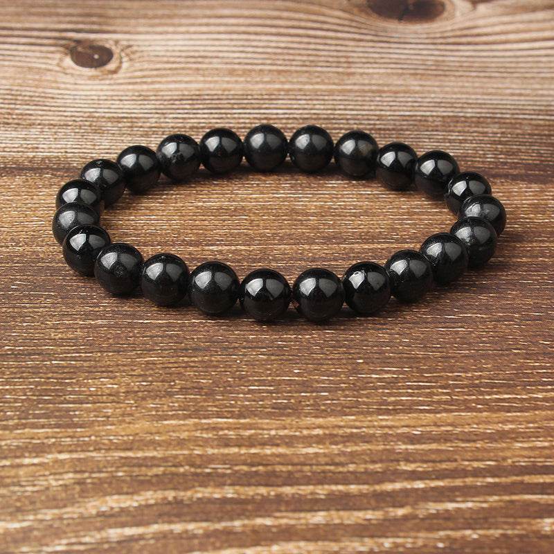 Natural black gemstone loose beads bracelet - Mubimart
