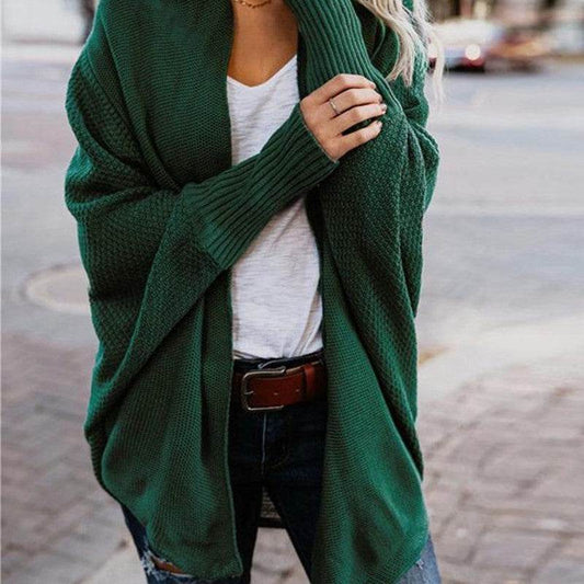 Bat Ssleeve Plus Size Knitted Cardigan Sweater - Mubimart