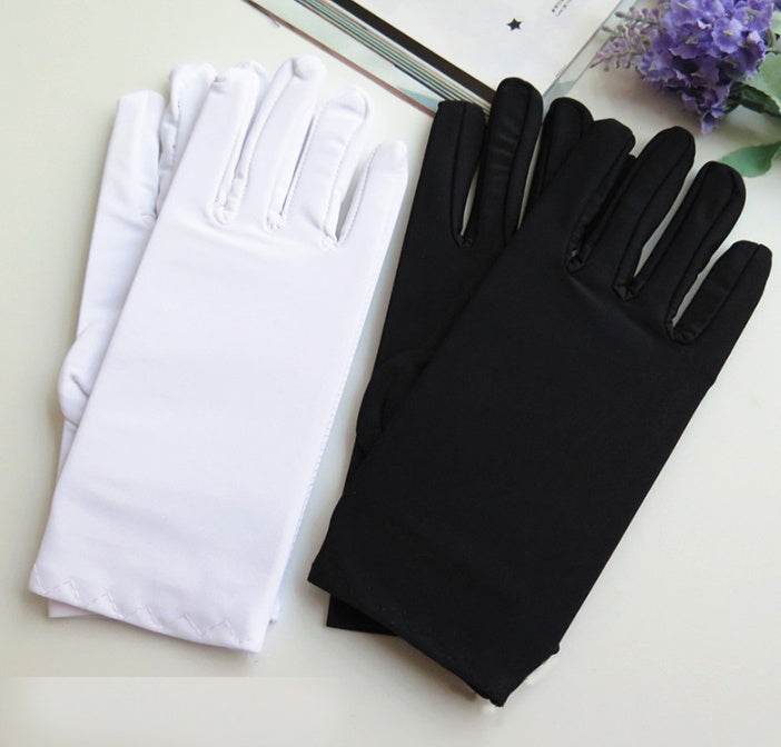 Men and women spandex sunscreen gloves thin summer black white etiquette gloves spring and autumn spandex elastic gloves - Mubimart