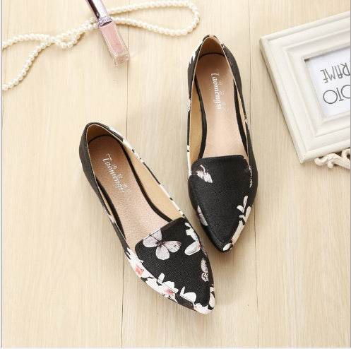 Espadrilles shoes woman slip on shoes pointed toe moccasins ladies loafers embroidery flats shoes flower printed shoes size 34- 43 - Mubimart
