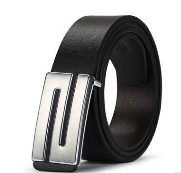The young man's belt buckle belt smooth leather belts PU Korean tide students leisure plate buckle - Mubimart