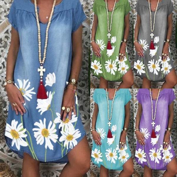 Flower denim dress - Mubimart