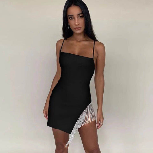 Fringe-paneled sexy camisole dress - Mubimart