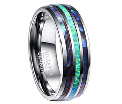 Nuncad 8mm Tungsten Caibide Trouwring Band Abalone Schelp En Synthetische Opaal Voor Mannen En Vrouwen