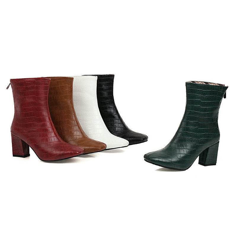 Stone Pattern Stretch Boots Square Toe Boots - Mubimart
